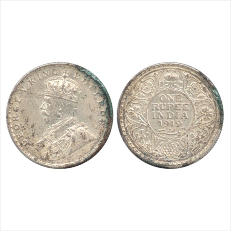George V, Silver Rupee, 1919, Bombay Mint, dot, planchet flaw on obverse and ghost image o