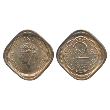 George VI, Cupro-Nickel, 2 Annas, 1939, Bombay Mint, Head type II, (PR 914). Very Fine+, R