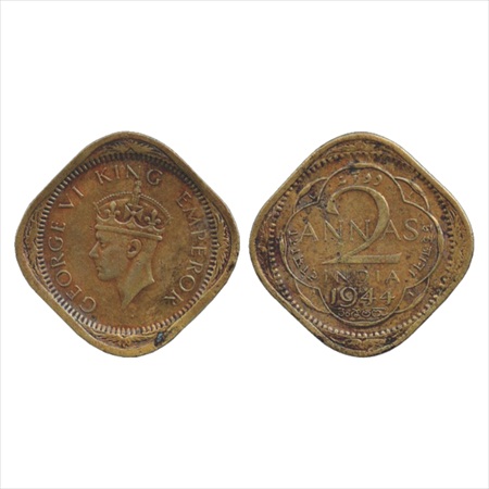 George VI, Nickel-Brass, 2 Annas, 1944, Lahore Mint, 'L' raised occurs four times in the q