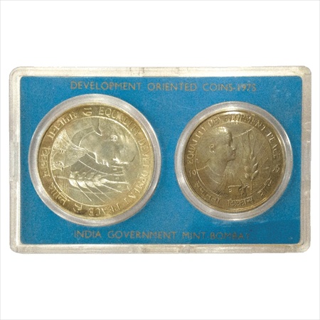 1975, Equality, Development and Peace, UNC set of 2 coins, 50 Rupees and 10 Rupees, Bombay