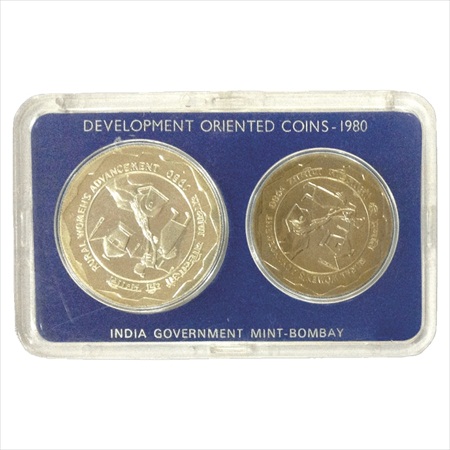 1980, Rural Women's Advancement, UNC set of 2 coins, 100 Rupees and 10 Rupees, Bombay Mint
