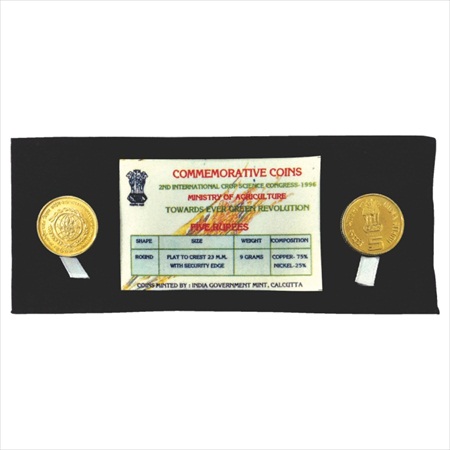 1996, 2nd International Corp Science Congress, UNC set of 2 coins, 5 Rupees (2 Coins), Cal