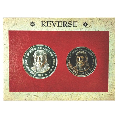 1998, Sri Aurobindo, UNC set of 2 coins, 100 Rupees and 50 Rupees, Mumbai Mint (RB 210).