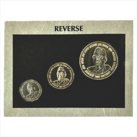 2002, Loknayak Jayaprakash Narayan, UNC set of 3 coins, 100 Rupees, 10 Rupees and 1 Rupee,