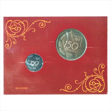 2004, 150 Years of India Post, UNC set of 2 coins, 100 Rupees and 1 Rupee, Kolkata Mint (R