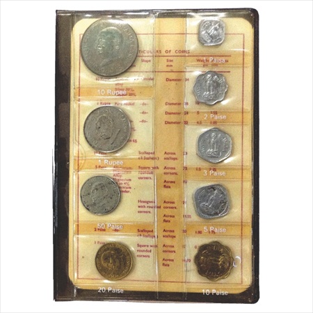 1969, Gandhi Birth Centennial, Proof set of 9 coins, 10 Rupees to 1 Paisa, Bombay Mint (RB
