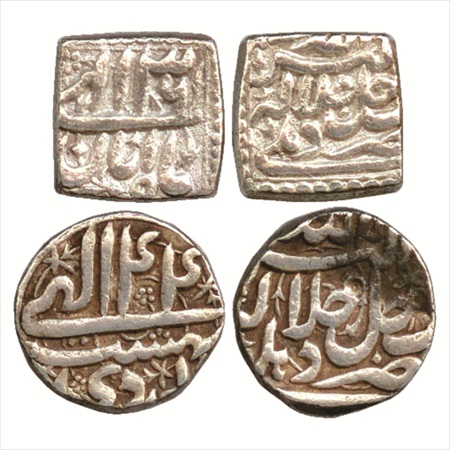 Akbar (1556-1605 AD), Silver Rupee (2), Delhi Mint, Aban 36, (KM 88.2) and Ardibihisht 44,