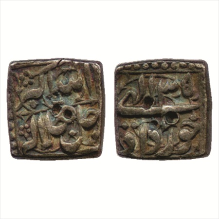 Akbar (1556-1605 AD), Silver Square ½ Rupee, 'mintless' type, Ilahi 35 Khurdad , (KM 63.1)