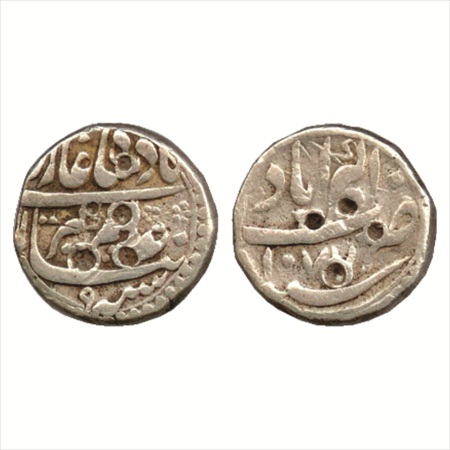 Aurangzeb (1658-1707 AD), Silver Nisar ½ Rupee, Akbarabad Mint, AH 1077/RY 9, (KM 306.1). 