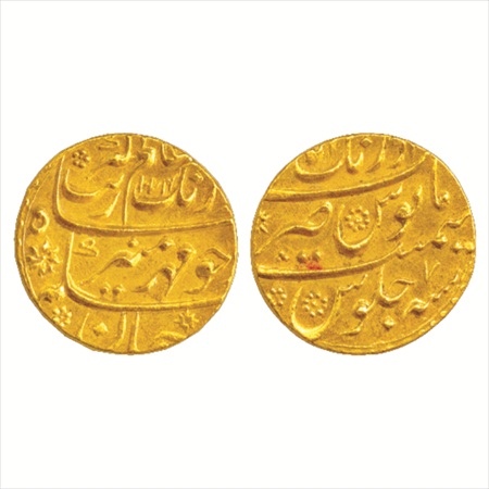 Aurangzeb (1658-1707 AD), Gold Mohur, Aurangabad Mint, AH 1074/RY 7, 11g. (KM 315.10). Unc
