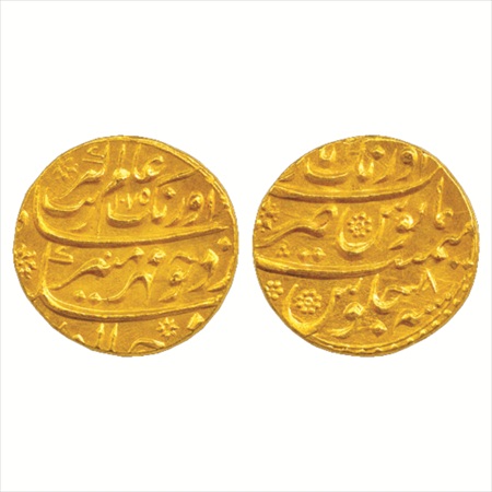 Aurangzeb (1658-1707 AD), Gold Mohur, Aurangabad Mint, AH 1075/RY 8, 10.99g. (KM 315.10). 