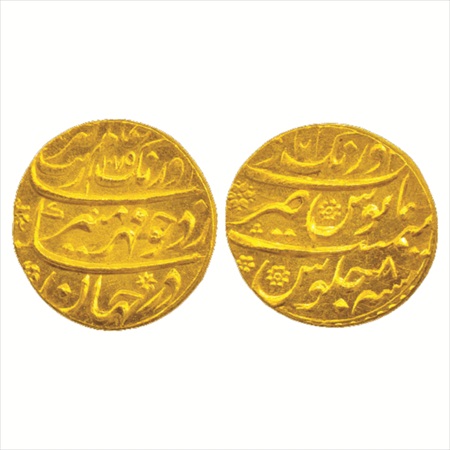 Aurangzeb (1658-1707 AD), Gold Mohur, Aurangabad Mint, AH 1075/RY 8, 10.98g. (KM 315.10). 