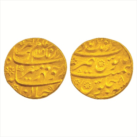 Aurangzeb (1658-1707 AD), Gold Mohur, Aurangabad Mint, AH 1076/RY 8, 10.98g. (KM 315.10). 