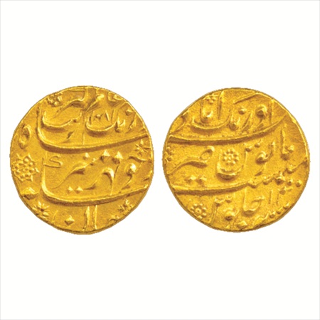 Aurangzeb (1658-1707 AD), Gold Mohur, Aurangabad Mint, AH 1081/RY 14, 10.97g. (KM 315.10).