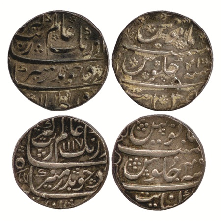 Aurangzeb (1658-1707 AD), Silver Rupee (2), Khambayat Mint, AH 1109/RY 41 and AH 1117/RY 4