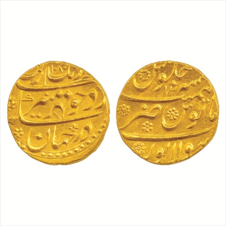 Aurangzeb (1658-1707 AD), Gold Mohur, Sholapur Mint, AH 1080/RY 12, 11g. (KM 315.43). Unci