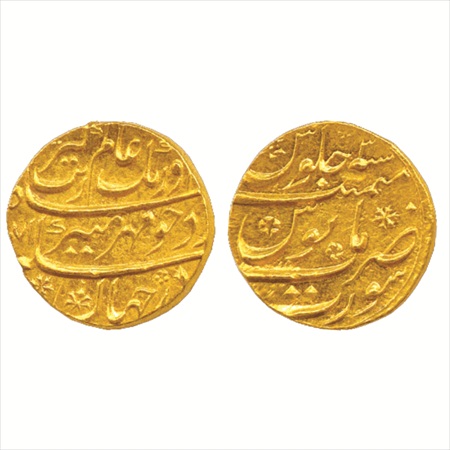 Aurangzeb (1658-1707 AD), Gold Mohur, Surat Mint, AH xx71/RY 3, 11.03g. (KM 315.45). Extre