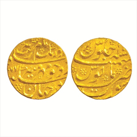 Aurangzeb (1658-1707 AD), Gold Mohur, Surat Mint, AH x077/RY 10, 11.06g. (KM 315.45). Extr