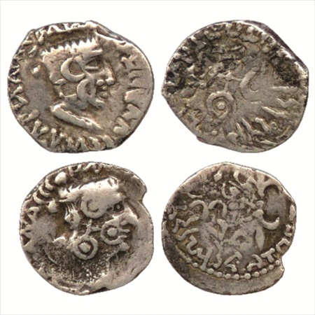 Western Kshatrapas/Satavahanas, a lot of two Silver Drachms of Nahapana (c. 33-78 AD), cou