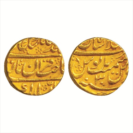 Muhammad Shah (1719-1748 AD), Gold Mohur, Shahjahanabad Mint, RY 30, (KM 439.4). Very Fine