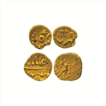 Ahmed Shah Bahadur and Alamgir II, Gold Fanam (2), Karpa Mint. (2 Coins) Very Fine+, Scarc