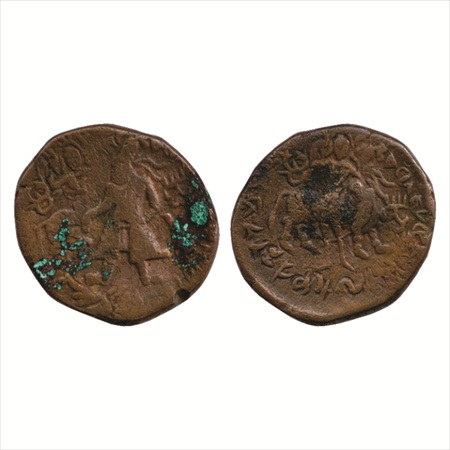 Kushans, Wima Kadphises (c. 110-127 AD), Copper tetradrachm, (MAC 3011-3013), 16.23g. Obv: