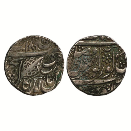 Sikh Empire, Nanakshahi Silver Rupee of the year VS 1860, erroneously minted as 1806, of A