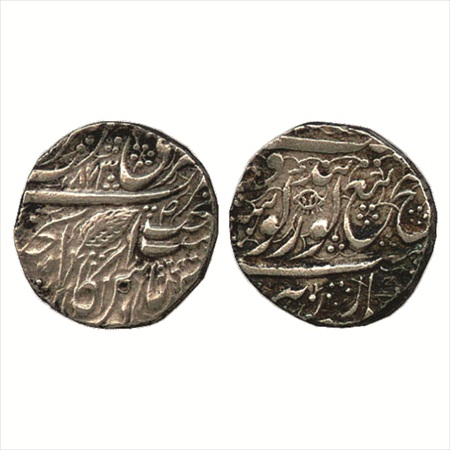 Sikh Empire, Nanakshahi Silver Rupee of the year VS 1873 of Amritsar mint. Arabic letter S