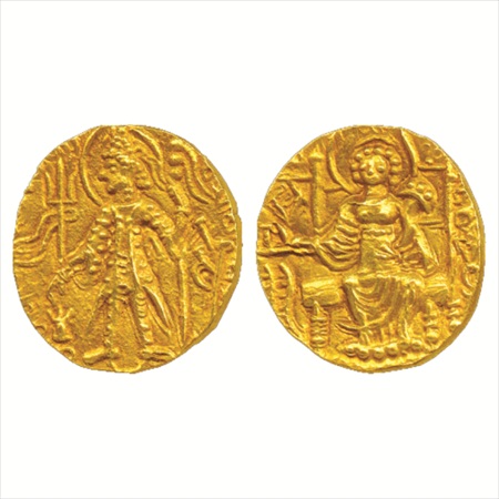 Kushans, Vasudeva II (c. 290-310 AD), Gold Dinar, 7.83g. Obv: King Vasudeva standing facin