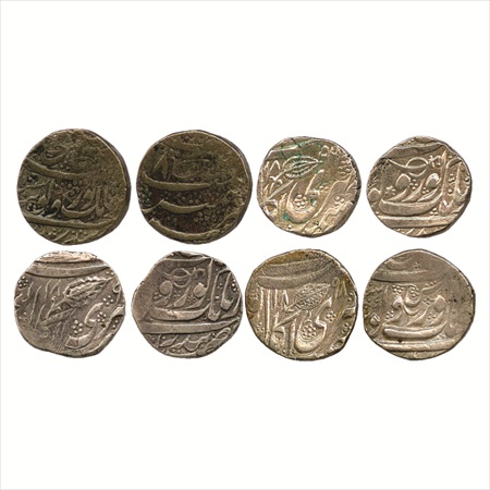 Sikh Empire, Silver Rupee (4), Kashmir Mint, 1x VS 1876. This is the first year of rule by