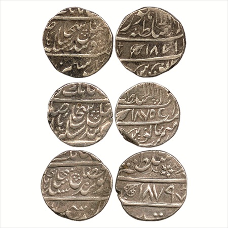 Sikh Empire, Silver Rupees (3), Lahore Mint of the years VS 1871, VS 1875 and VS 1879. A n