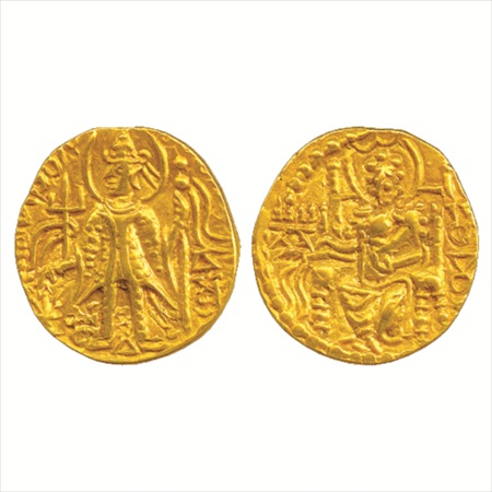 Kushans, Vasudeva II (c. 290-310 AD), Gold Dinar, 7.66g. Obv: King Vasudeva standing facin