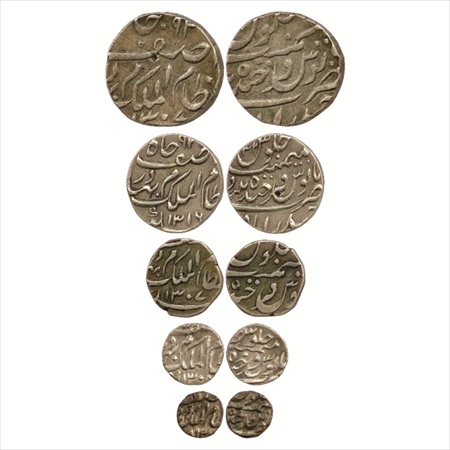 Hyderabad (5), Mir Mahbub Ali Khan (1869-1911 AD), Silver Rupee, AH 1307, ½ Rupee, AH 1316