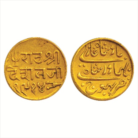 Kutch, Deshalji II (1819-1861 AD), Gold Kori, 4.66g. In the name of Bahadur Shah II, VS 19