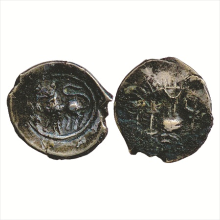Vishnukundins, Uninscribed White Potin 'lion' type coin, (c. 500-550 AD), 4.61g. Obv: Lion