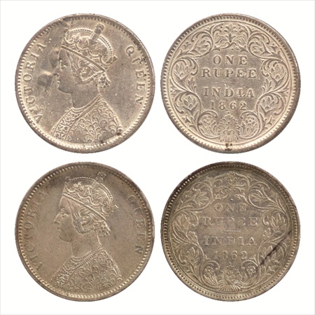 Victoria Queen, Silver Rupee (2), 1862, Bombay Mint, A/I/1/1, (PR 98) and A/II/1/1 with cr