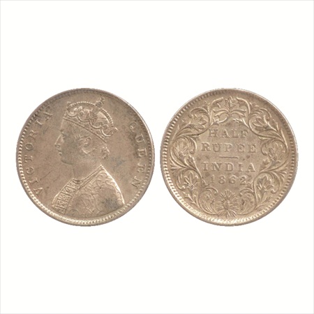 Victoria Queen, Silver ½ Rupee, 1862, Calcutta Mint, C/II, (PR 252). Very Fine, Scarce.