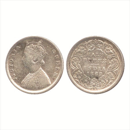 Victoria Queen, Silver ½ Rupee, 1862, Calcutta Mint, C/II, (PR 252). Fine+.