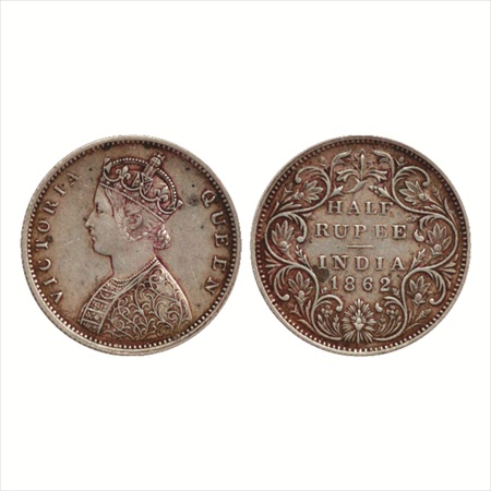 Victoria Queen, Silver ½ Rupee, 1862, Bombay Mint, B1/II, (PR 258). Extremely Fine, Rare.