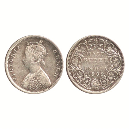 Victoria Queen, Silver ½ Rupee, 1862, Bombay Mint, B1/II, (PR 258). Very Fine, Scarce.