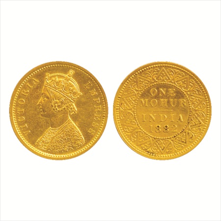 Victoria Empress, Gold Mohur, 11.63g. 1882, Calcutta Mint, Two flower type, reverse with '