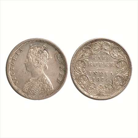 Victoria Queen, Silver ½ Rupee, 1874, Bombay Mint, B2/II/dot, (PR 285). Extremely Fine, Ra