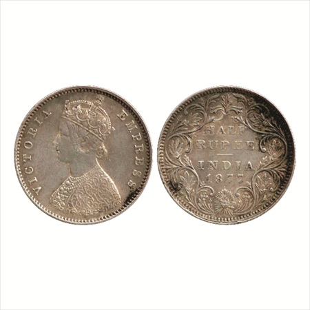 Victoria Empress, Silver ½ Rupee, 1877, Bombay Mint, A/II/dot, (Unlisted in Pridmore). Abo