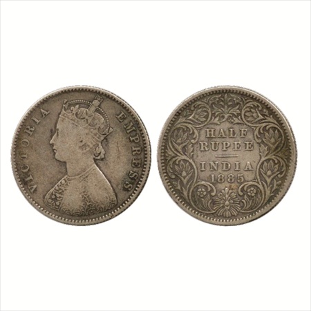 Victoria Empress, Silver ½ Rupee, 1885, Calcutta Mint, A/I/'C' incused, (PR 269). Fine+, R