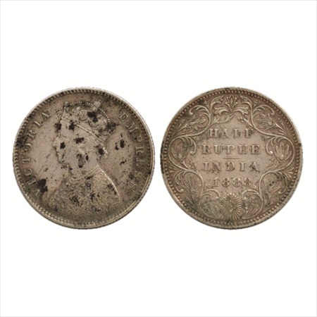 Victoria Empress, Silver ½ Rupee, 1888, Bombay Mint, A/II/'B' raised, (PR 298). Black spot