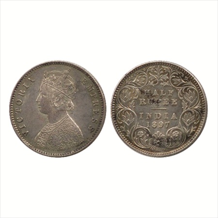 Victoria Empress, Silver ½ Rupee, 1897, Calcutta Mint, A/I/'C' incused, (PR 280). Extremel