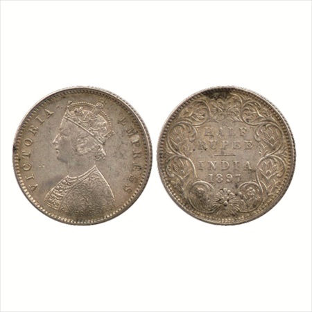 Victoria Empress, Silver ½ Rupee, 1897, Bombay Mint, A/I/'B' incused, (PR 305). About Extr