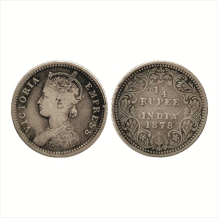 Victoria Empress, Silver ¼ Rupee, 1878, Calcutta Mint, C/II/no mm, (PR 383). About Very Fi
