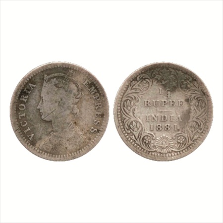 Victoria Empress, Silver ¼ Rupee, 1881, Calcutta Mint, C/II/'C' incused, (PR 386). Fine+, 