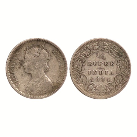 Victoria Empress, Silver ¼ Rupee, 1884, Bombay Mint, B/I/'B' raised, (PR 416). Very Fine, 